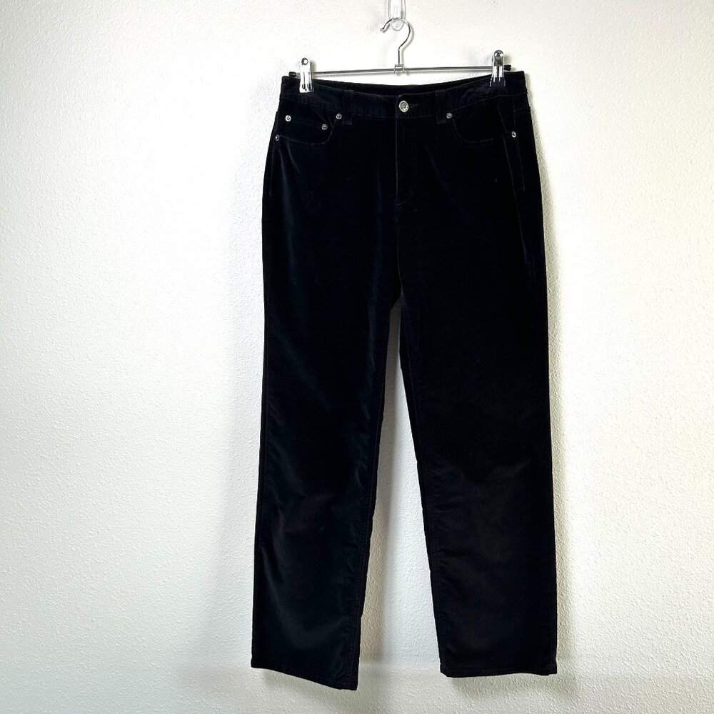 Talbots Pants Petite 6 6P Black Velvet‎ Straight Leg Stretch Vintage Pockets